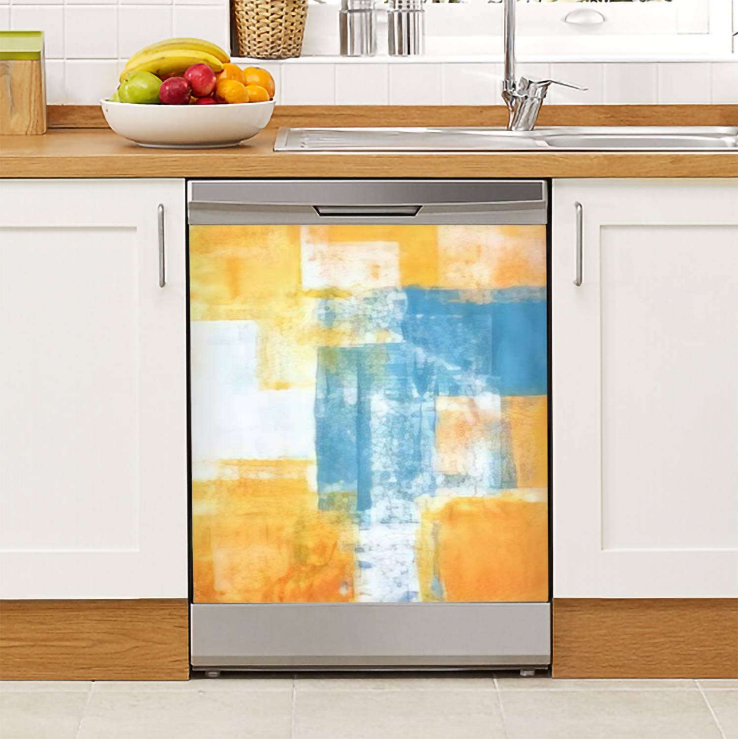 Dishwasher Magnet Cover Teal and Orange Abstract Art Painting Magnetic Refrigerator Stickers Decorative Appliance Cover Fridge Panels Metal Door Garage 23"Wx26"H