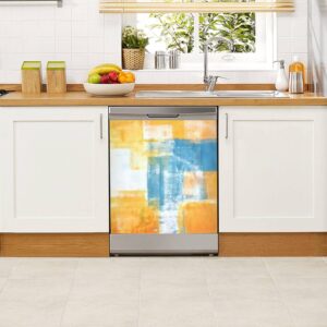 Dishwasher Magnet Cover Teal and Orange Abstract Art Painting Magnetic Refrigerator Stickers Decorative Appliance Cover Fridge Panels Metal Door Garage 23"Wx26"H