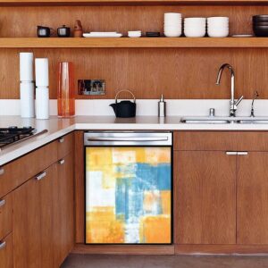 Dishwasher Magnet Cover Teal and Orange Abstract Art Painting Magnetic Refrigerator Stickers Decorative Appliance Cover Fridge Panels Metal Door Garage 23"Wx26"H