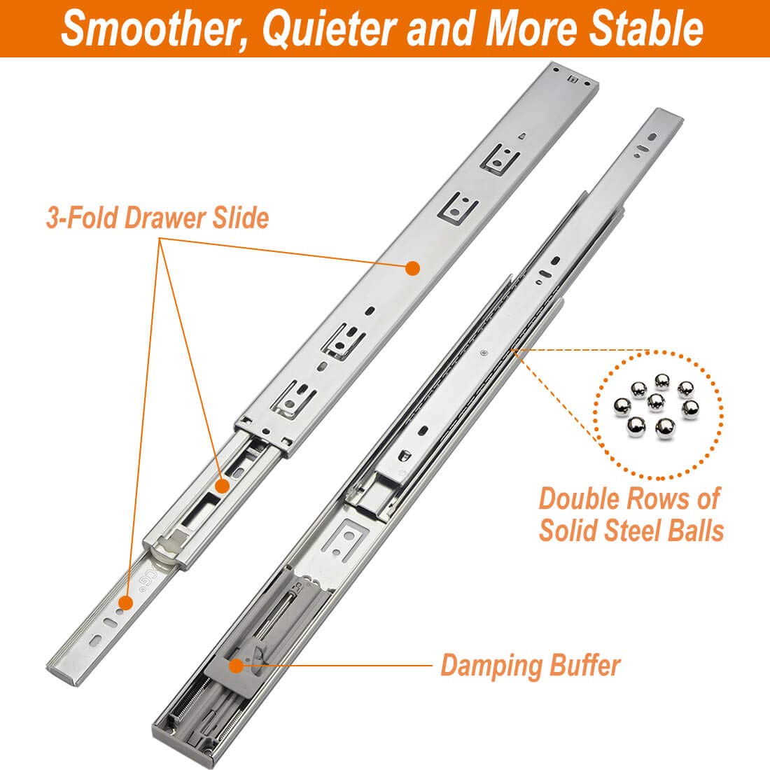 OCG Soft Close Drawer Slides 22 Inch (5 Pairs), Full Extension Ball Bearing Side Mount Drawer Slides for Cabinets with Face Frame, with Rear Mounting Brackets