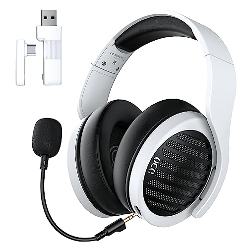 OCG Wireless Gaming Headset with Microphone for Mac PS4 PS5 Playstation 4 5 Smartphone,MacBook,Notebook,Tablet Black, 2.4G Wireless Bluetooth USB Gamer HeadphonesUSB Rechargeable White