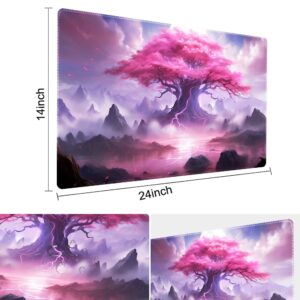 SIXTORE Premium Board Game 24x14in TCG Playmat Compatible for OCG CCG RPG MTG Play Mats,Mousepad Desk Mat (Pink Sakura)