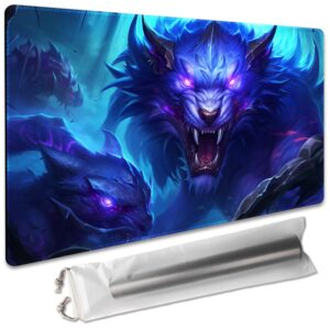 SIXTORE Premium Board Game 24x14in TCG Playmat Compatible for OCG CCG RPG MTG Play Mats,Mousepad Desk Mat (Blue The Wolf)