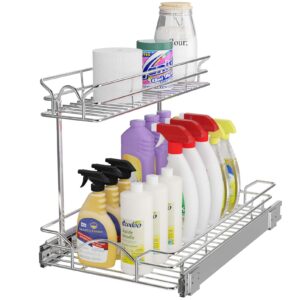 ocg under sink cabinet organizer two tier pull out shelf (11.75w x21d), under sink sliding shelf for kitchen bathroom cabinet 2 tier chrome
