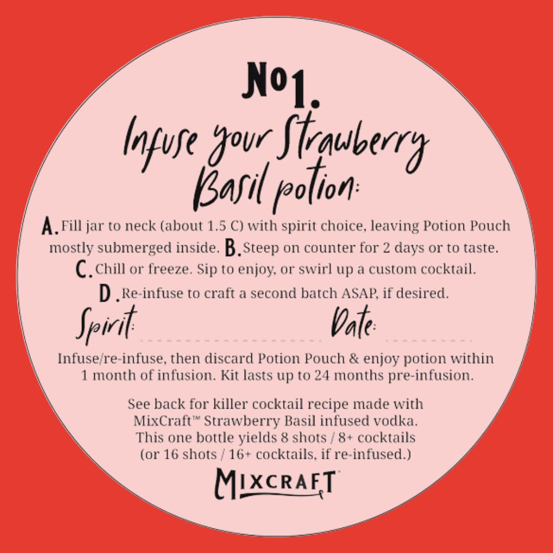 MixCraft Spirit Infusion Kit - Premium Craft Cocktail & Mocktail Mixer, Glass Bottle, Collapsible Funnel, Flavor Pouch & Recipe, Strawberry Basil