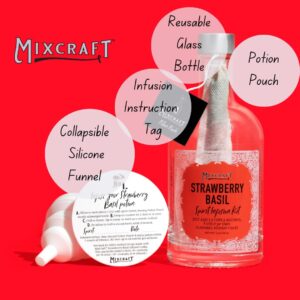 MixCraft Spirit Infusion Kit - Premium Craft Cocktail & Mocktail Mixer, Glass Bottle, Collapsible Funnel, Flavor Pouch & Recipe, Strawberry Basil