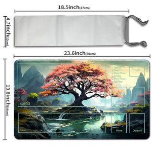 Board Game Pad MTG Playmat + Free Waterproof Bag, TCG Solitaire Table Game Pad Size 24 x 14 inche Mouse Mat Compatible with MTG TCG (Pink Tree - 2)