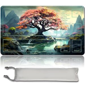 Board Game Pad MTG Playmat + Free Waterproof Bag, TCG Solitaire Table Game Pad Size 24 x 14 inche Mouse Mat Compatible with MTG TCG (Pink Tree - 2)