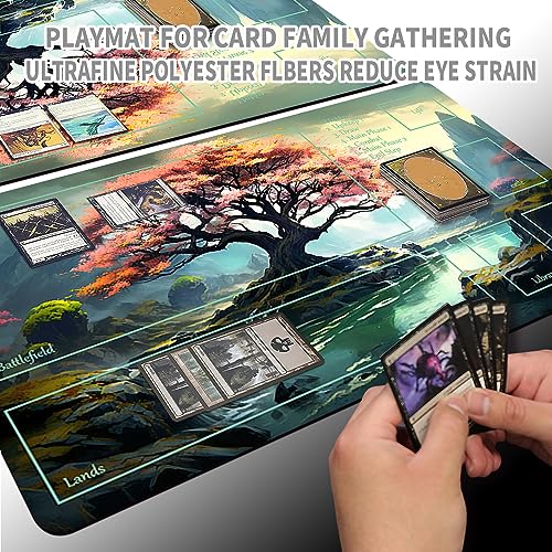 Board Game Pad MTG Playmat + Free Waterproof Bag, TCG Solitaire Table Game Pad Size 24 x 14 inche Mouse Mat Compatible with MTG TCG (Pink Tree - 2)