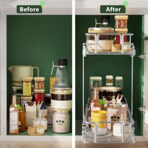 LOVMOR 2 Tier Individual Pull Out Cabinet Organizer 7½" W x 21½" D, Slide Out Kitchen Cabinet Storage Sliding Shelves