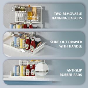 VERIFOST Under Sink Organizer, Under Kitchen Sink Organizers and Storage with Pull Out Drawer, Bathroom Storage Organizer with 2 Removable Hanging Baskets, L-Shaped Under Cabinet Organizer, White