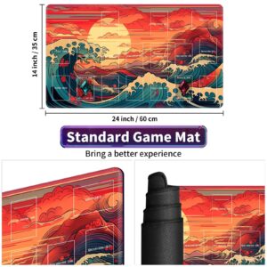 Playmat for OCG, Game Play Mat for TCG CCG 24 x 14 inch with Non-Slip Rubber Base and Stitched for Board Games and Table Magic, Orange Waves