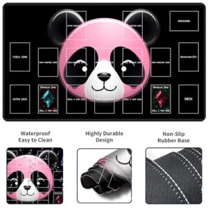 Playmat for OCG, Game Play Mat for TCG CCG 24 x 14 inch with Non-Slip Rubber Base and Stitched for Board Games and Table Magic, Pink Panda