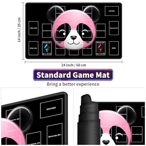 Playmat for OCG, Game Play Mat for TCG CCG 24 x 14 inch with Non-Slip Rubber Base and Stitched for Board Games and Table Magic, Pink Panda