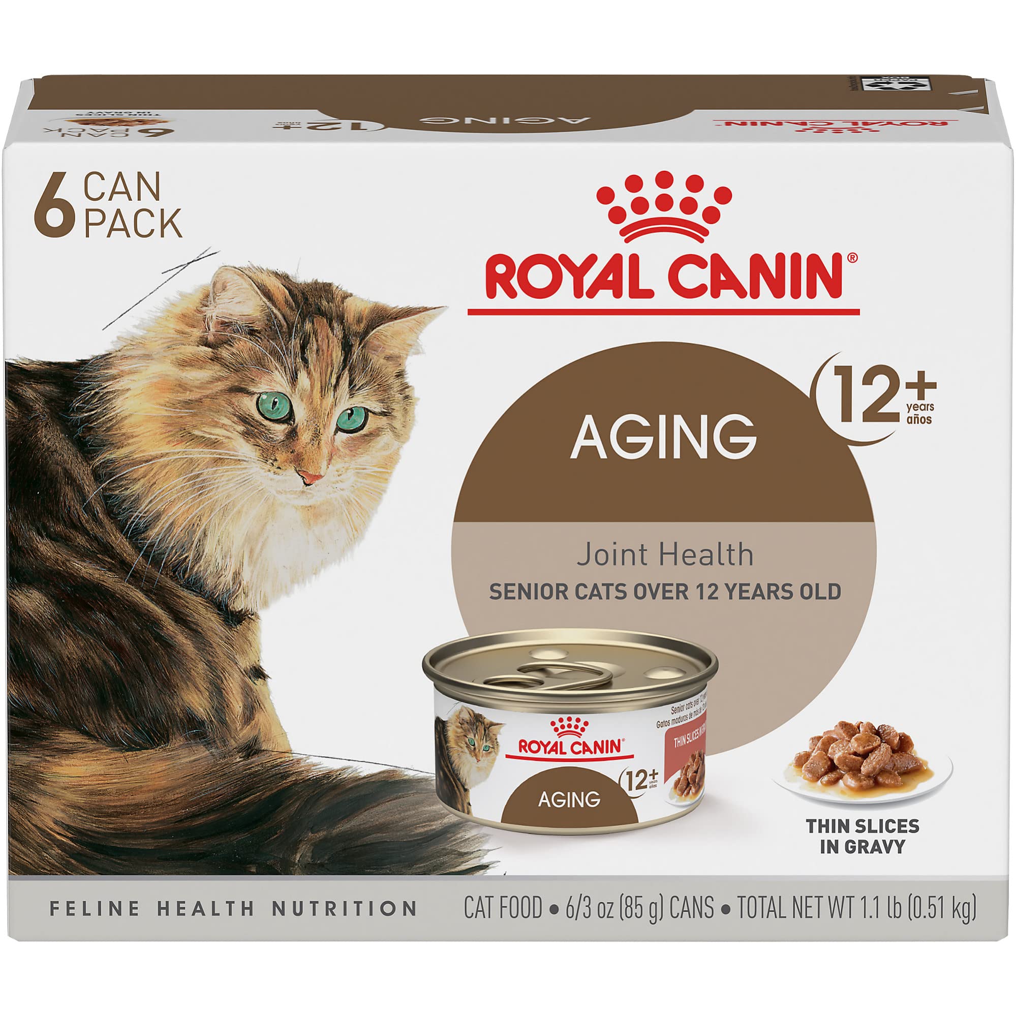 Royal Canin Aging 12+ Thin Slices in Gravy Canned Cat Food, 3 Oz Can (6-Pack)