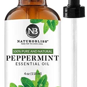 NaturoBliss Peppermint Essential Oil, 100% Pure and Natural Therapeutic Grade, Premium Quality Peppermint Oil, 4 fl. Oz - Perfect for Aromatherapy and Relaxation