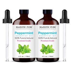 majestic pure peppermint essential oil | 100% pure and natural peppermint oil | premium grade essential oils for hair care, home diffusers, aromatherapy, massage and humidifiers | 4 fl oz (pack of 2)