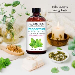 MAJESTIC PURE Peppermint Essential Oil | 100% Pure and Natural Peppermint Oil | Premium Grade Essential Oils for Hair Care, Home Diffusers, Aromatherapy, Massage and Humidifiers | 4 Fl Oz (Pack of 2)