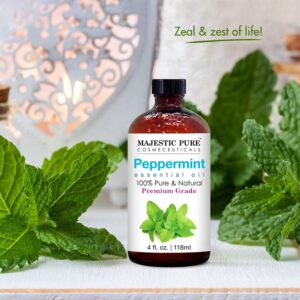 MAJESTIC PURE Peppermint Essential Oil | 100% Pure and Natural Peppermint Oil | Premium Grade Essential Oils for Hair Care, Home Diffusers, Aromatherapy, Massage and Humidifiers | 4 Fl Oz (Pack of 2)