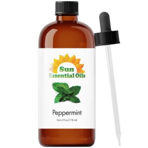 sun essential oils - peppermint 4oz bottle for diffuser, humidifier, aromatherapy, personal & home care - therapeutic grade peppermint essential oil - peppermint fragrance oil for candle making