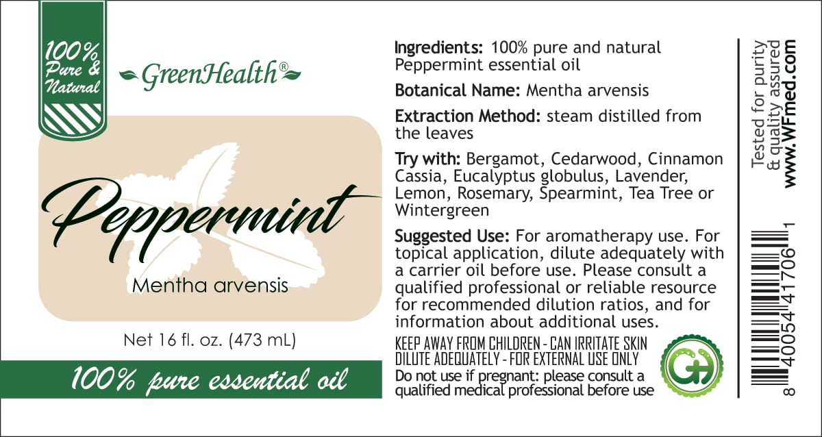 Peppermint 100% Pure Therapeutic Grade Essential Oil-16 fl oz, Perfect for Aromatherapy Diffusers, Candle Making, Soap Making