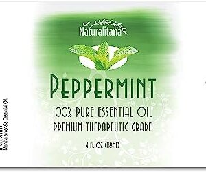 Naturalitana Peppermint Essential Oil - Therapeutic Grade for Aromatherapy, Diffuser, Hair, Stress, Relaxation, Dropper - 4 fl oz - Mint Scented Oil - Mint Oil