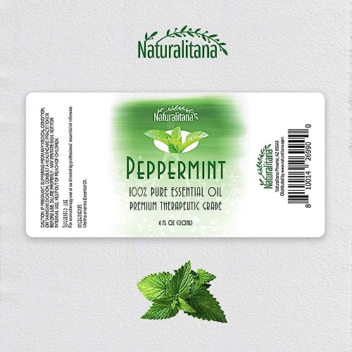 Naturalitana Peppermint Essential Oil - Therapeutic Grade for Aromatherapy, Diffuser, Hair, Stress, Relaxation, Dropper - 4 fl oz - Mint Scented Oil - Mint Oil