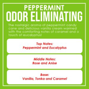 Peppermint Odor Eliminating Highly Fragranced Candle - Eliminates 95% of Pet, Smoke, Food, and Other Smells Quickly - Up to 80 Hour Burn time - 12 Ounce Premium Soy Blend