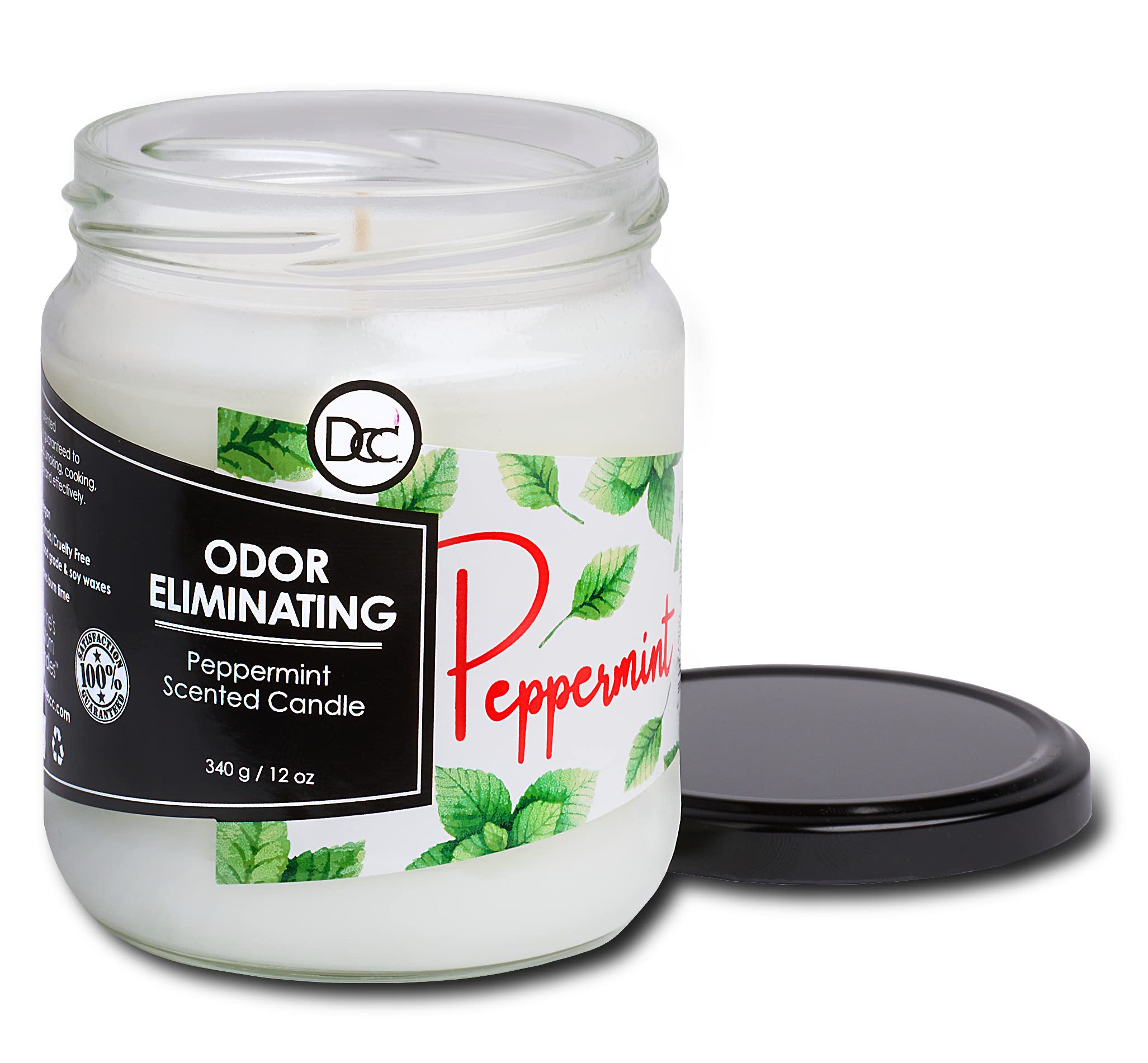 Peppermint Odor Eliminating Highly Fragranced Candle - Eliminates 95% of Pet, Smoke, Food, and Other Smells Quickly - Up to 80 Hour Burn time - 12 Ounce Premium Soy Blend