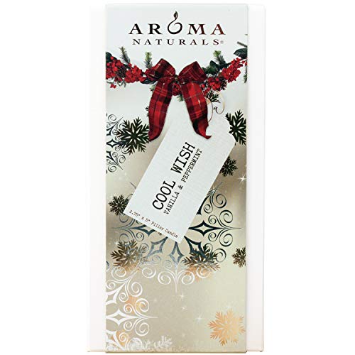 Aroma Naturals Holiday Essential Oil Vanilla & Peppermint Scented Pillar Candle, Cool Wish, 2.75 inch x 5 inch