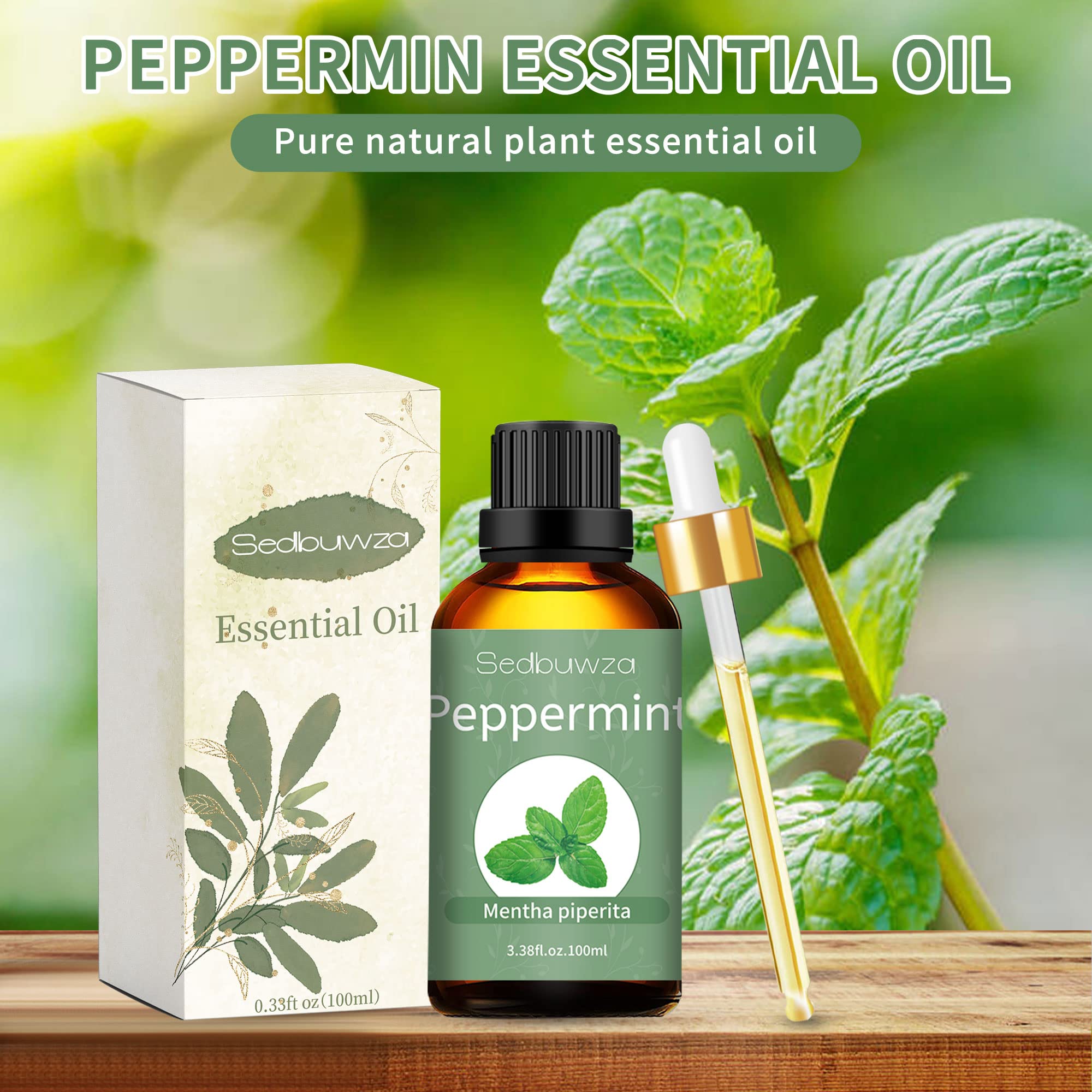 Sedbuwza Peppermint Essential Oil, Peppermint Oil 100% Pure Natural Peppermint Fragrance Oil for Massage Diffuser Humidifier Candle Soap Aromatherapy Making - 3.38 OZ/100ML