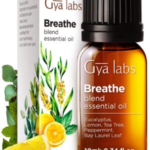 Gya Labs Breathe Essential Oil Blends - Natural Breathe Easy Essential Oils from Eucalyptus, Peppermint Oil and More for Humidifier Cleaner (0.34 fl oz)