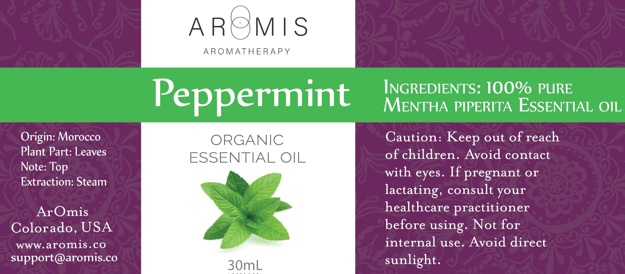 ArOmis Organic Peppermint Essential Oil - 100% Pure Therapeutic Grade - Undiluted, Premium Oil - 150 Micron Filtered, Perfect for Aromatherapy Diffusers (10ml / .34 fl oz)