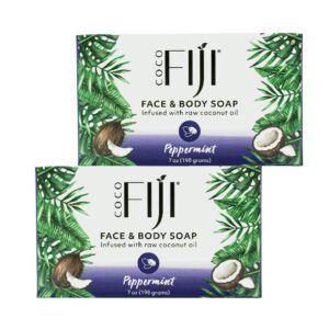 Coco Fiji Soap Bar for Face and Body Infused With Organic Coconut Oil, Peppermint, Essential Oil, Natural Soap for Moisturizing & Pore Purifying Skin, 7 oz,Pack of 2