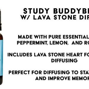 Frankie & Myrrh Study Buddy | Peppermint, Lemon, Rosemary Essential Oil Blend for Focus, Memory | includes Portable Lava Stone Diffuser|10mL