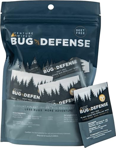 Venture Wipes Natural Mosquito Repellent Wipes - DEET-Free Bug Repellant - Long Lasting Insect Repellent Wipes - Travel Friendly - Citronella, Peppermint, and Rosemary Infused - 15 Count Bag