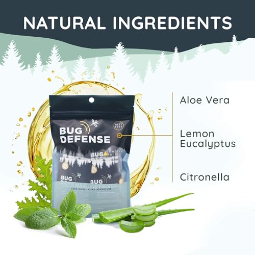 Venture Wipes Natural Mosquito Repellent Wipes - DEET-Free Bug Repellant - Long Lasting Insect Repellent Wipes - Travel Friendly - Citronella, Peppermint, and Rosemary Infused - 15 Count Bag