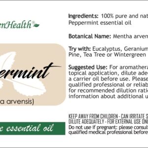 Peppermint Essential OIl - 100% Pure Essential Oil - 2 fl oz w/Glass Dropper