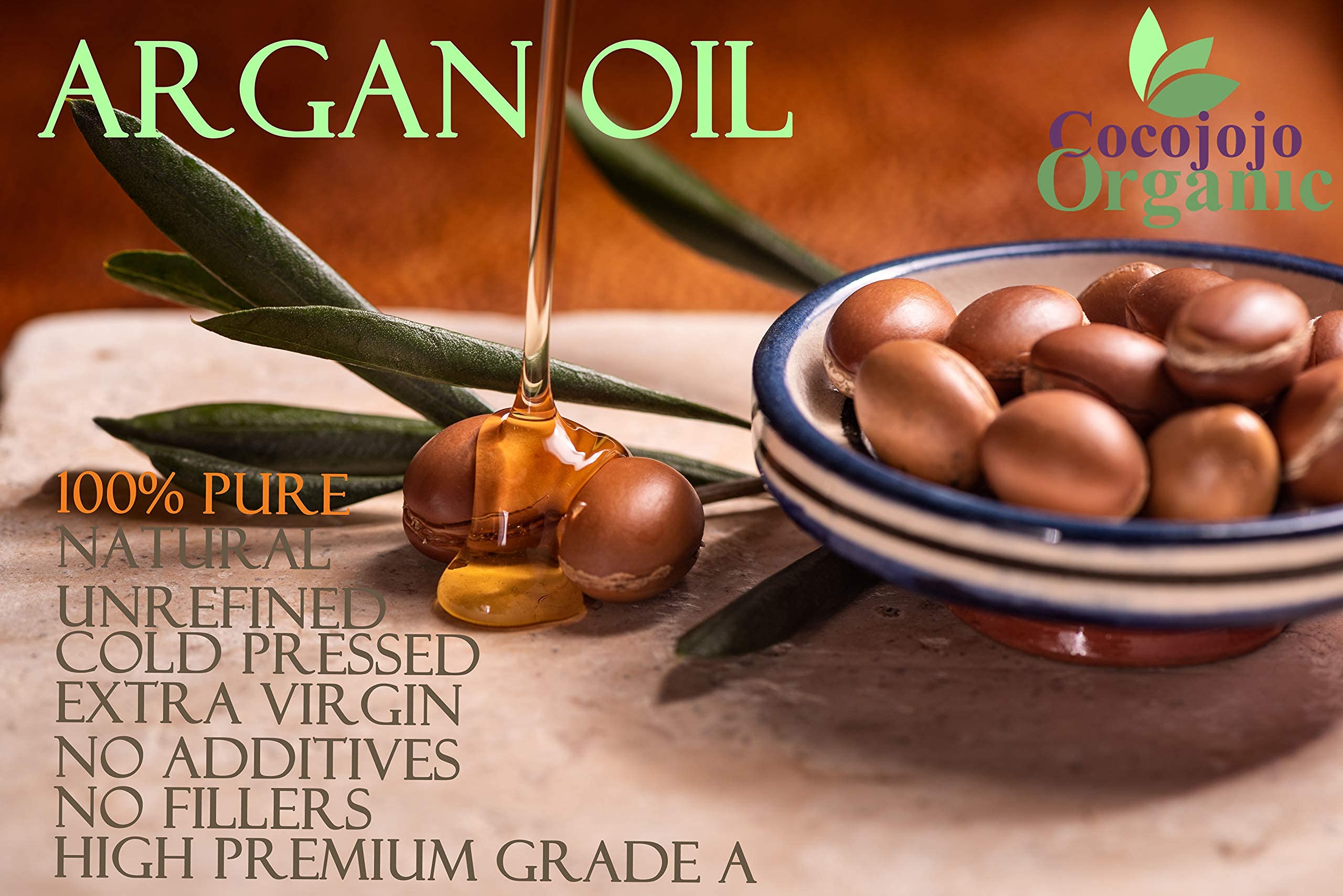 cocojojo Pure Deodorized Argan Oil - All Natural - Moroccan Argan Oil - Filtered to Reduce Smell - Perfect for Skin, Face, Hair, Nails - Reduced Scent - (16 oz)