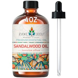 evoke occu sandalwood essential oil 4 fl oz, pure sandalwood oil for diffuser candle soap making - 118ml