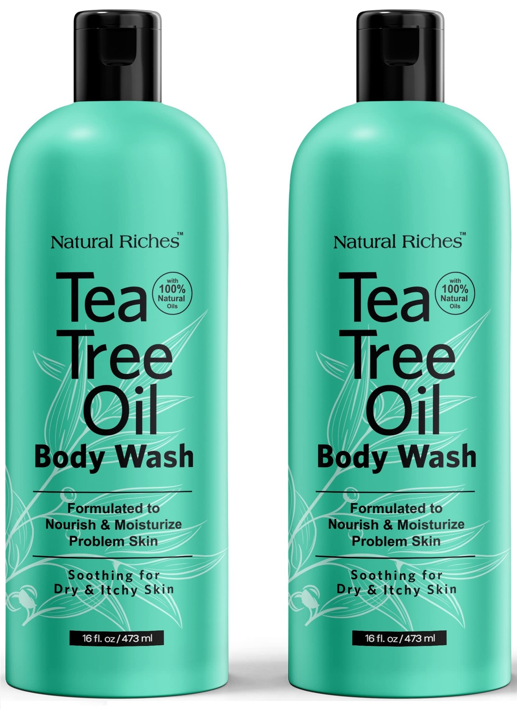 Natural Riches Tea Tree Oil Body Wash, 2x16 fl oz - Soothing, Calming, and Hydrating for Normal, Combination, Sensitive, Oily, and Dry sensitive skin bodywash