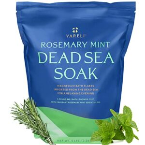 yareli dead sea bath & foot soak, rosemary peppermint magnesium bath salt flakes, alternative to epsom salt, 5lbs with over 250,000mg of elemental magnesium per bag