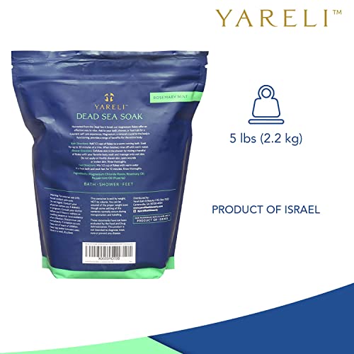 Yareli Dead Sea Bath & Foot Soak, Rosemary Peppermint Magnesium Bath Salt Flakes, Alternative to Epsom Salt, 5lbs with Over 250,000mg of Elemental Magnesium Per Bag