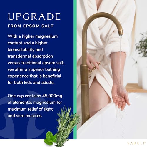 Yareli Dead Sea Bath & Foot Soak, Rosemary Peppermint Magnesium Bath Salt Flakes, Alternative to Epsom Salt, 5lbs with Over 250,000mg of Elemental Magnesium Per Bag