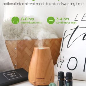 InnoGear Essential Oil Diffuser with Oils, 100ml Aromatherapy Diffuser with 6 Essential Oils Set, Aroma Cool Mist Humidifier Gift Set, Yellow Wood Grain