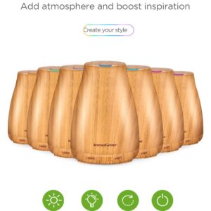 InnoGear Essential Oil Diffuser with Oils, 100ml Aromatherapy Diffuser with 6 Essential Oils Set, Aroma Cool Mist Humidifier Gift Set, Yellow Wood Grain