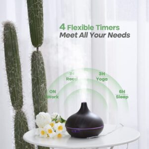 SEDAVY Oil Diffuser, 500ml Aromatherapy Diffuser with 6x10ml Included, 7x2 Colorful LED Night Light, 23dB Quiet BPA-Free Essential Oil Diffusers for Home, 16H Lasting, 4 Timers, Auto Off, Black