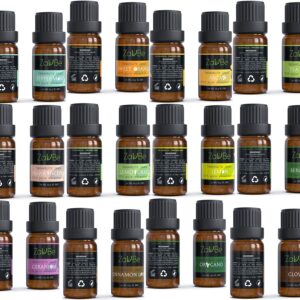 MABUA 18 Essential Oil Set with 20 Holes Case Natural Therapeutic 100% Diffuser Aromatherapy Grade Lavender Lemon Peppermint TeaTree Argan Frankincense Bergamot Lemon