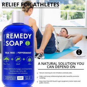 Remedy Soap Tea Tree Oil Body Wash + Tea Tree Oil Foot Soak with Epsom Salt Mint, Helps Body Odor, Athlete’s Foot, Jock Itch, Ringworm, Yeast Infections, Skin Irritations, Soothes Sore Tired Feet