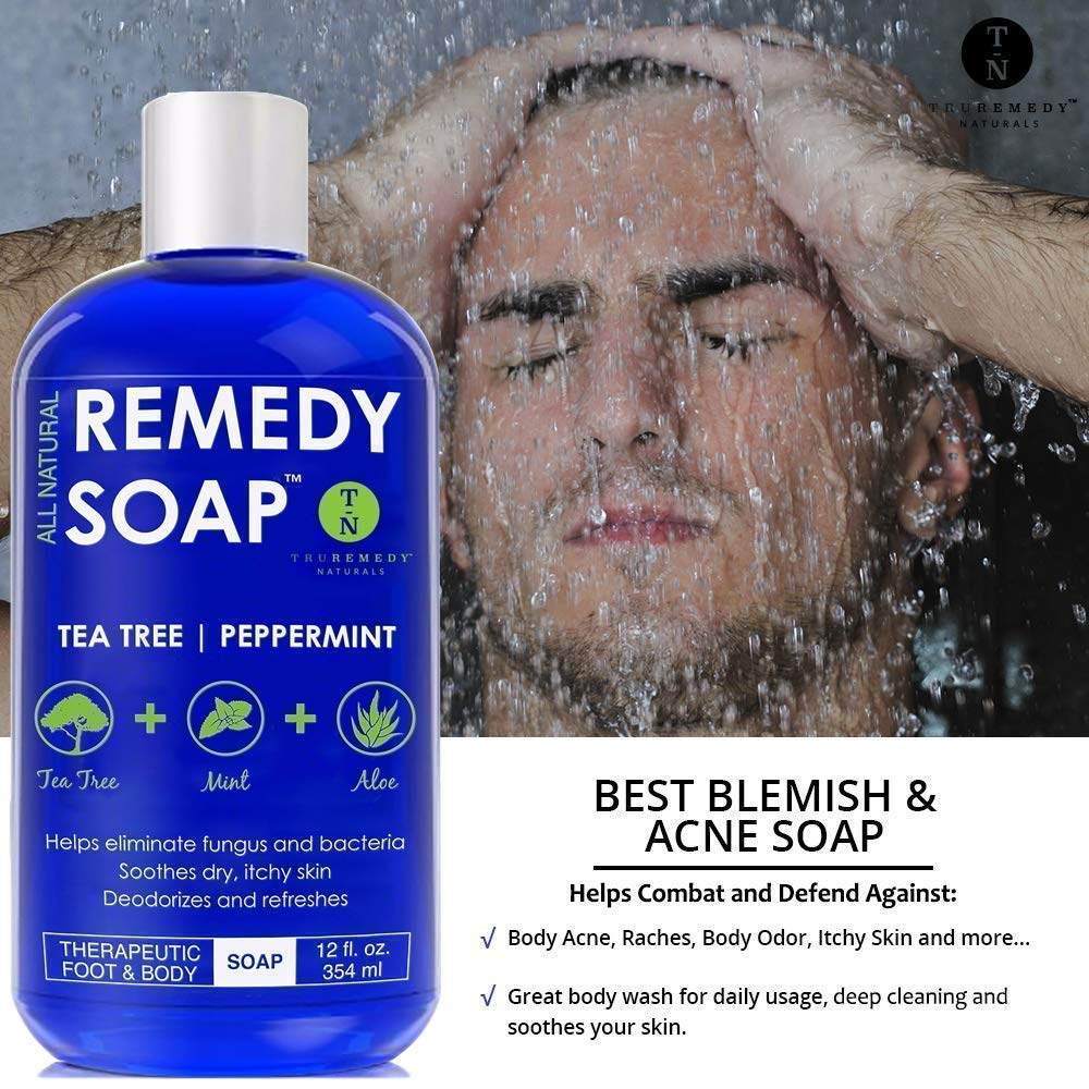 Remedy Soap Tea Tree Oil Body Wash + Tea Tree Oil Foot Soak with Epsom Salt Mint, Helps Body Odor, Athlete’s Foot, Jock Itch, Ringworm, Yeast Infections, Skin Irritations, Soothes Sore Tired Feet